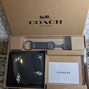 Coach Black Wallet and Keychain Set
